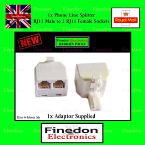 RJ11 Phone Line Splitter RJ11 Plug to 2x RJ11 Sockets White / Cream Telephone - Picture 1 of 1