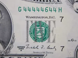 1988A $5 G44444644H *Angel 4's Seq Buy Option *Uncirculated - Picture 1 of 9