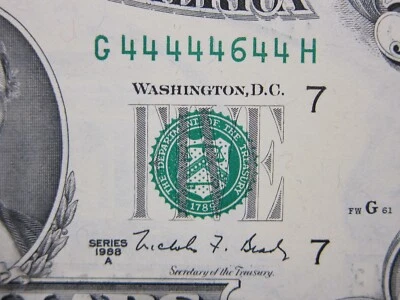 1988A $5 G44444644H *Angel 4's Seq Buy Option *Uncirculated - Image 1 of 4