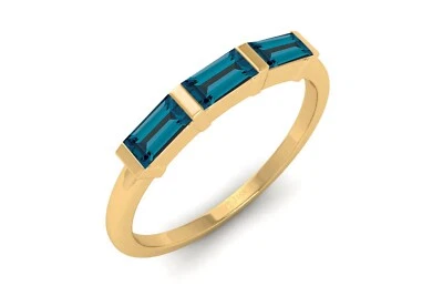 4x2mm Baguette Cut London Blue Topaz Gemstone Ring 14k Solid Gold Stackable Band - Image 1 of 4