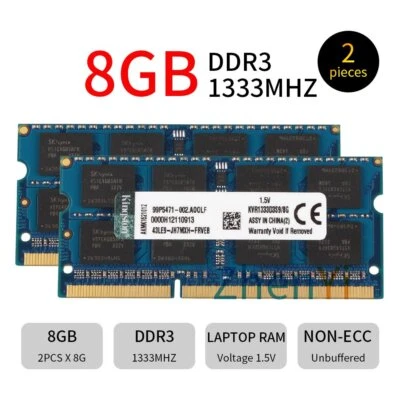 16GB 2x 8GB 4GB 2G DDR3 PC3-10600S KVR1333D3S9/8G Laptop RAM For Kingston LOT UK - Image 1 of 4