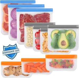 10 Pack Dishwasher Safe Reusable Bags, Leakproof Reusable Freezer Bags, BPA Free - Picture 1 of 12