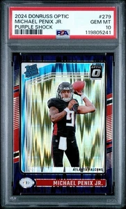 2024 Panini Donruss Optic Michael Penix Jr Purple Shock Prizm RC #279 PSA 10 - Picture 1 of 2