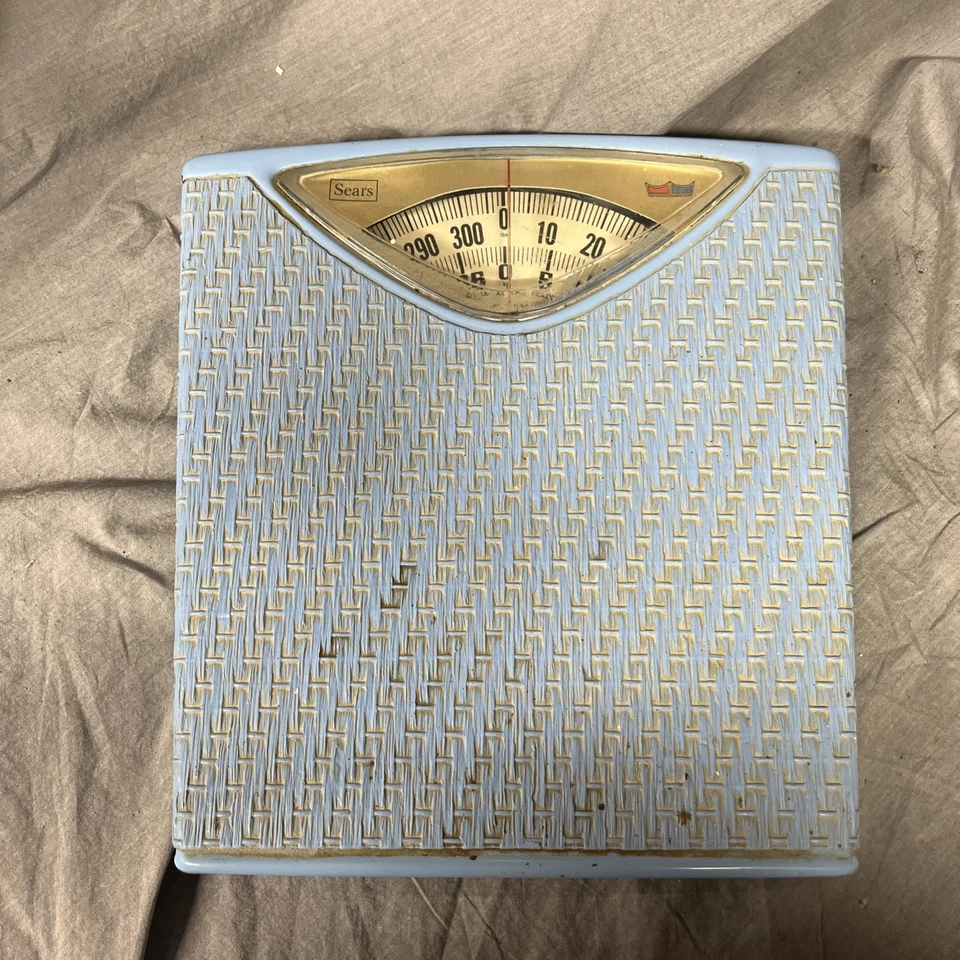 Báscula de baño vintage de metal Sears textura tejida azul hecha en EE. UU. AÑOS 60 70 Foto 1 de 4
