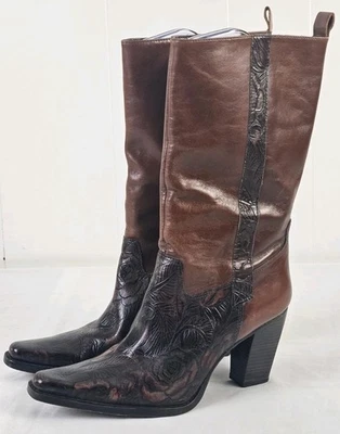 Antonio Melani Cassidy Botas de Tacón Occidental de Cuero Marrón 6M con Tacón Floral Tooled para Mujer Foto 1 de 4