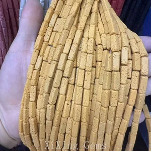 Cuentas de roca volcánica de lava natural tubular cuboide amarillo de 4x13 mm para hacer joyas - Imagen 1 de 6