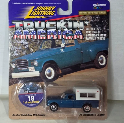 97' Johnny Lightning TRUCKIN' AMERICA #18 60'S STUDEBAKER CHAMP TRUCKUP BLUE LE - Image 1 of 4