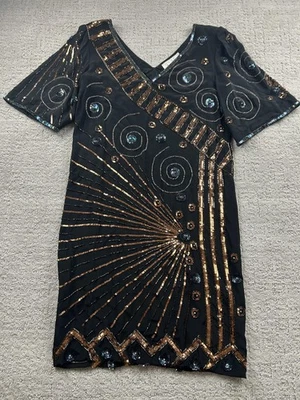 Vestido Argenti Vintage Mujer 6 Negro Seda Cuentas Lentejuelas Cóctel Fiesta Mini Años 80 Foto 1 de 4