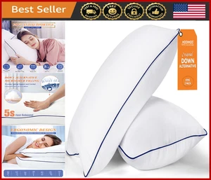 King Size Cooling Bed Pillows Set of 2 - Soft Down Alternative for All Sleepers - Picture 1 of 8
