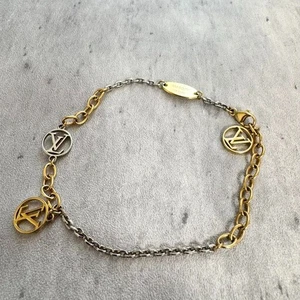 LOUIS VUITTON Logomania Bracelet Chain Silver Gold M68077 Adjustable Authentic - Picture 1 of 7