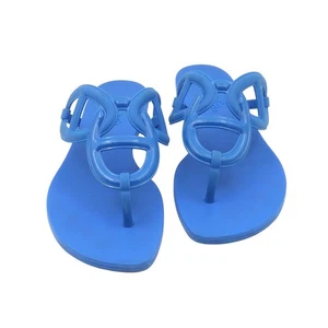 Hermes Blue Akelei Damen Sandalen Slipper 37 / H221001Z 148425138 - Picture 1 of 10