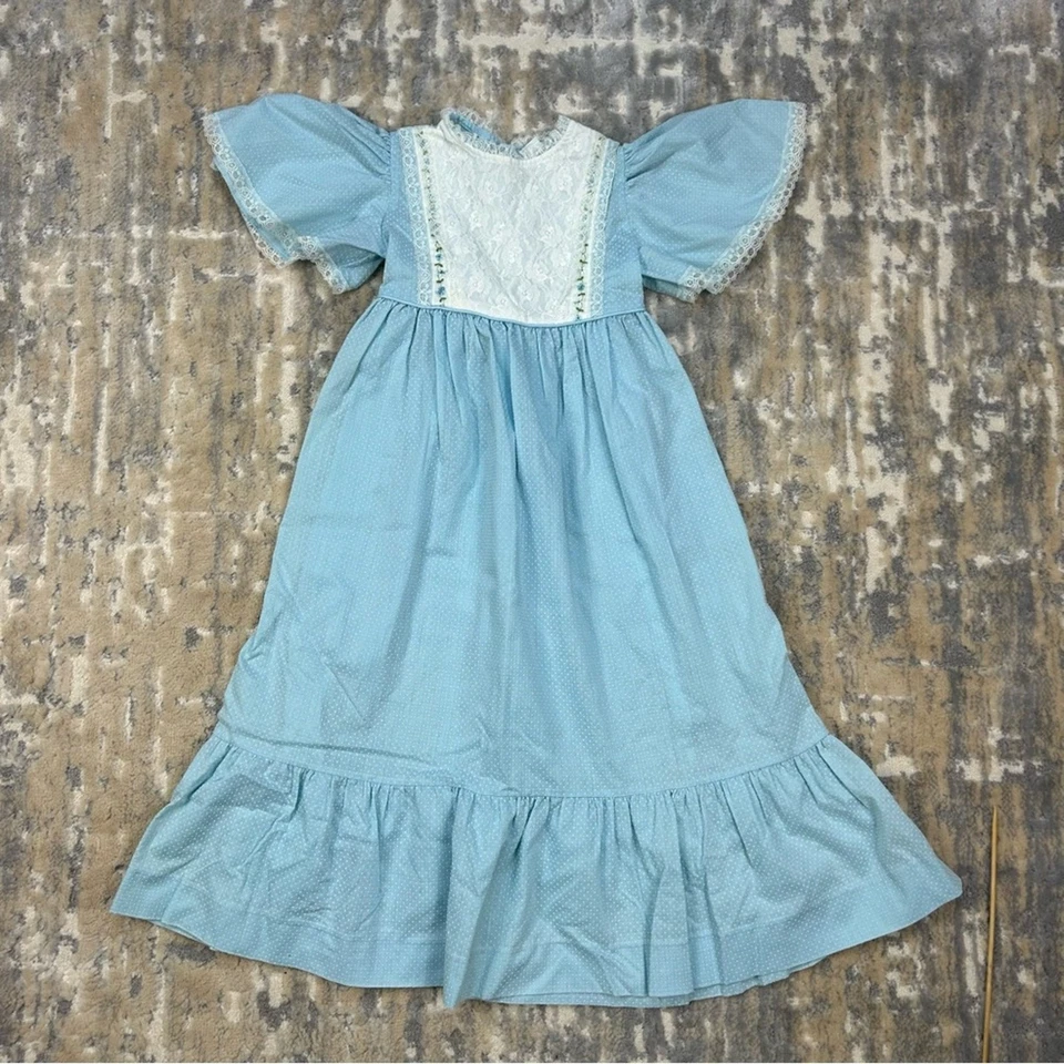 Vintage 1960’s Peaches N Cream Blue White Long Short Sleeve Dress Size 5 - Image 1 of 4