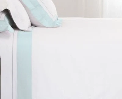 NUEVO CON ETIQUETAS Yves Delorme Blanco Queen Sábana Plana Lutece AQUA Brida Algodón Orgánico Francia Foto 1 de 4