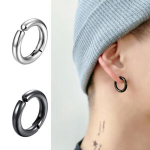 Stainless Steel Clip On Non-Piercing Fake Hoop Earrings for Women Men 10mm 12mm