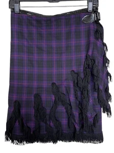 Gonna Jean Paul Gaultier donna vintage viola a quadri tartan frange lana taglia US 6 - Foto 1 di 8