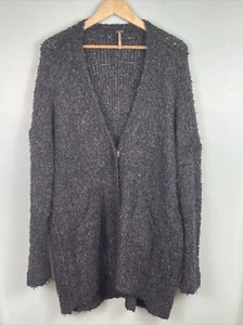 Free People Long Open Knit Cardigan Alpaca Blend Gray Snap Front Medium - Picture 1 of 7
