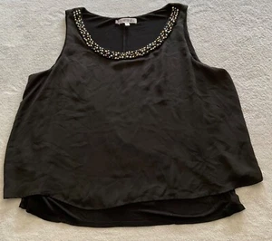 Jennifer Lopez Womens Beaded Neckline Sleeveless Layered Tank Top Black Size XL - Picture 1 of 8