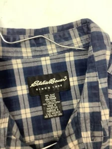 Eddie Bauer Mens XXL Button Down Cotton Long Sleeve Plaid Shirt Blue & Beige - Picture 1 of 5