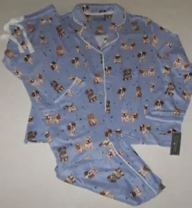 NWT PJ Salvage Periwinkle Blue/Gray/White PUPPY DOGS Peachy Knit Pajama Set M - Picture 1 of 6