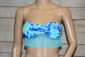 NWT JOE BOXER M FLORAL TIE DYE POLKA DOT CROCHET LACE BOHO PADDED BANDEAU BRA   - Picture 1 of 9