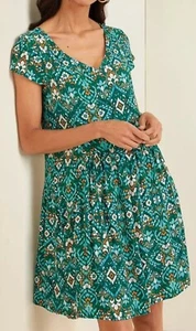 Garnet Hill Gr. 4 Sommer Boho Kleid Taschen Blumen Flügelärmel grün türkis - Bild 1 von 10