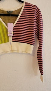 Wild fable Knitted Cropped Cardigan Sweater Size L Green Multicolored NWT  - Picture 1 of 10