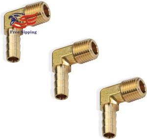 Brass 1/4"NPT Male x 5/16" Barb 90°Elbow Threaded Pipe Hose Barb Fittings (3PCS) - Picture 1 of 1
