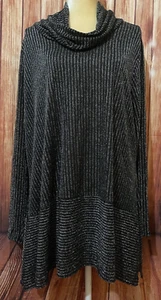 Camicetta donna 3X Belldini nera argento a righe maniche lunghe collo cappuccio morbida - Foto 1 di 11