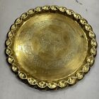 VTG Floral Design Solid Brass 15.5" Round Tray Wall Art Table Top Scallop Edge