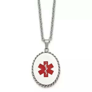 Stainless Steel Polished Enameled Oval Medical Charm Necklace - Picture 1 of 4