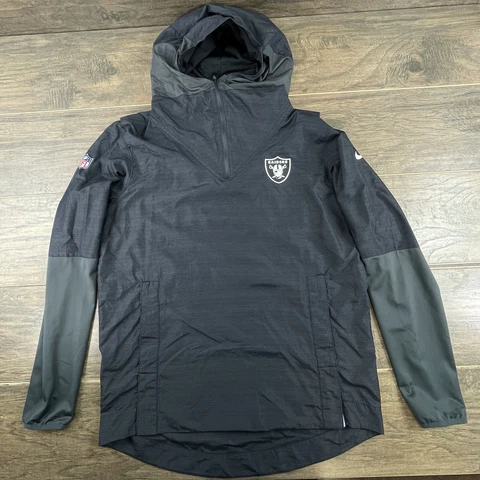 Nike NFL On Field Raiders Black Pullover Hooded Windbreaker Jacket Medium Cover