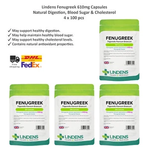 Lindens Fenugreek 610mg Capsules - Natural Digestion, Blood Sugar, 400 pcs - Picture 1 of 9