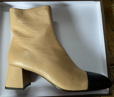 CHIE MIHARA LEATHER ANKLE BOOTIES IN CREAM CAP TOE IN BLACK 40 9.5-10 SPAIN - Image 1 of 4