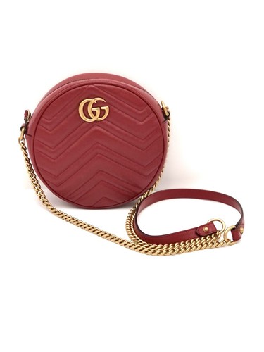 Borsa a tracolla Gucci GG Marmont rossa mini rotonda nuova