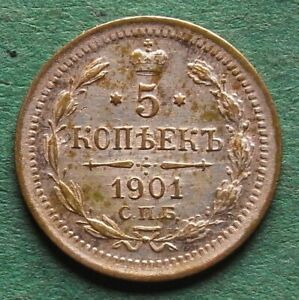 Coin Silver Russia 5 Kopeks 1901 Good Very Fine Nikolaus Ii. nswleipzig