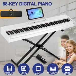 Full Size 88Key White Digital Piano Semi Weighted Electric Keyboards Stand,Pedal - Picture 1 of 24