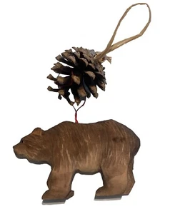 Ornamento albero di Natale orso grizzly marrone e pigna natura rustica fauna selvatica - Foto 1 di 3