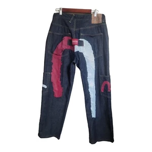EVISU Jeans Men 38 Blue Paris Denim Vintage Art To Wear Baggy Hip Hop Y2K artsy - Picture 1 of 11
