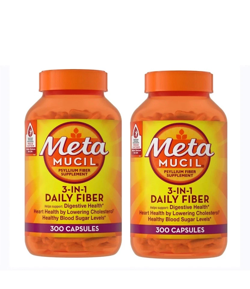 Metamucil Fibra 3 en 1 Psyllium Suplemento Diario de Fibra 300 Cápsulas 2 Frascos Foto 1 de 1