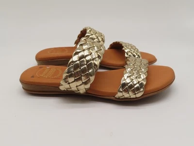 Sandalias Andre Assous Mujer Talla 7 Dorado Trenzado Deslizables Hechas España Cuero Foto 1 de 4