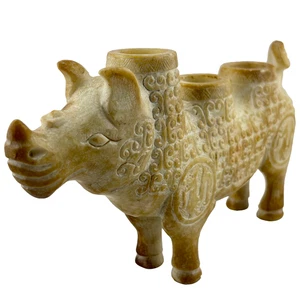 Vintage Sacred Spiritual Hand Carved Stone Jade Animal 3 Hole Figurine Statue - Picture 1 of 10