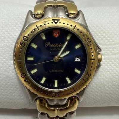 Reloj Hombre Vintage Gruen Precisión Dos Tonos Dorado Plata-Cara Azul-No Probado Foto 1 de 4