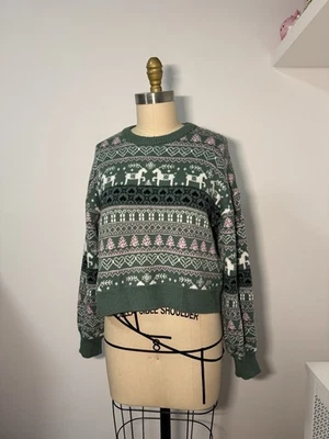 Suéter de Navidad de algodón sobre rosa verde para mujer  Foto 1 de 4