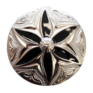 HILASON Set of 8 Western Screw Back Concho 1 Round Floral Black Inlay Bling - Picture 1 of 4