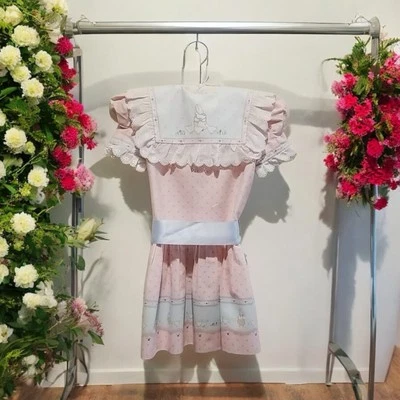Vintage Handmade Daisy Kingdom Girl’s Size 5? Easter Dress Pink Bunnies Eyelet - Image 1 of 4