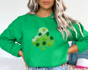 Shamrock Sweatshirt Saint Patrick's Day Shirt College three leaf clover - Picture 1 of 44