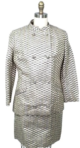 VTG Zelinka Mary Usmar 60s 3 PC skirt suit metallic gold/silver SZ 8/M Jackie O - Picture 1 of 11