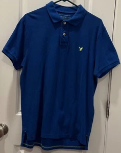 AMERICAN EAGLE BLUE ATHLETIC FIT POLO SHIRT 100% COTTON SIZE LARGE - Picture 1 of 16