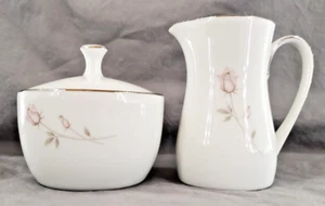 Noritake China Japan 6311 Pasadena Pink Silver Gray Rose Cream & Sugar Vintage - Picture 1 of 24