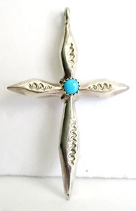 Sterling Silver Cross With Turquoise Stone Native American Made P36N - Picture 1 of 8